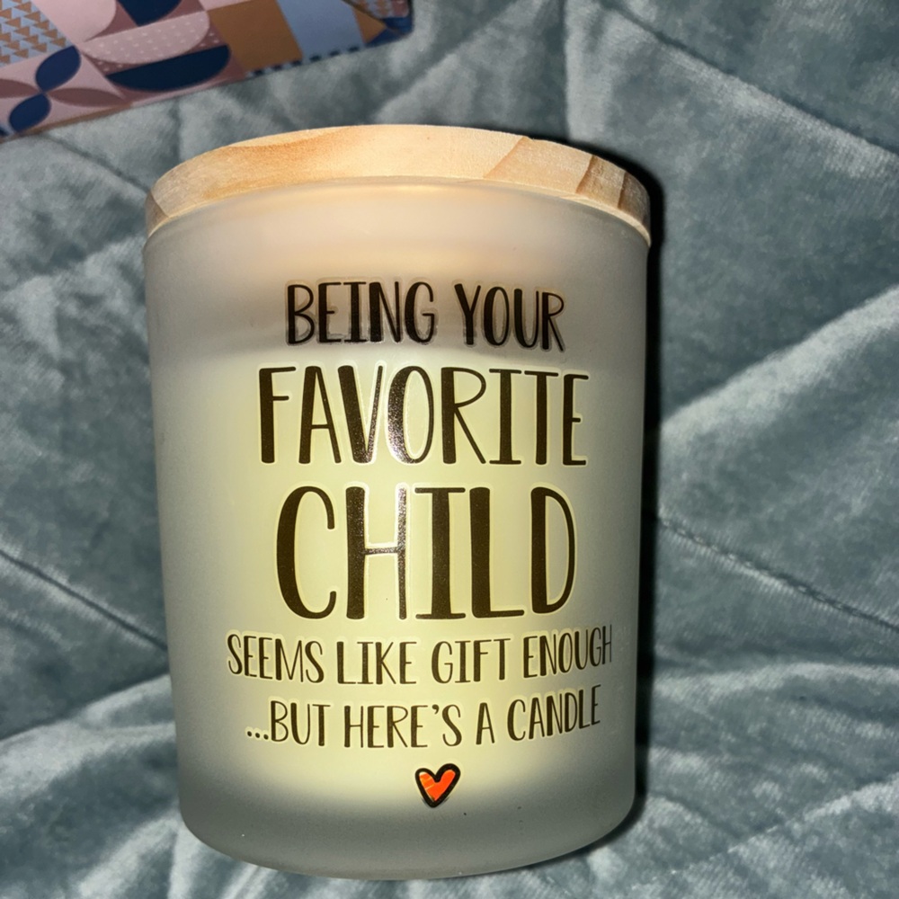 White Scented Candle with Humorous Text Favorite Child